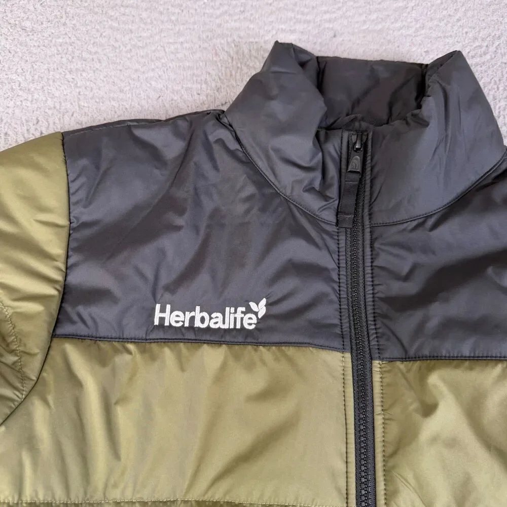 THE NORTH FACE Puffer Jacket Men Small Burnt Olive Green Everyday Insulated Logo